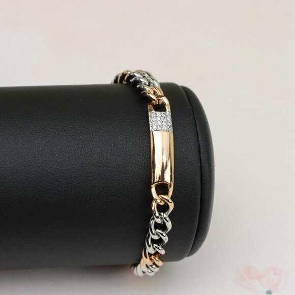 "Rose Gold & Silver Chain Bracelet with Crystal Accent Bar, XPBL0836 - Picture 9 of 13